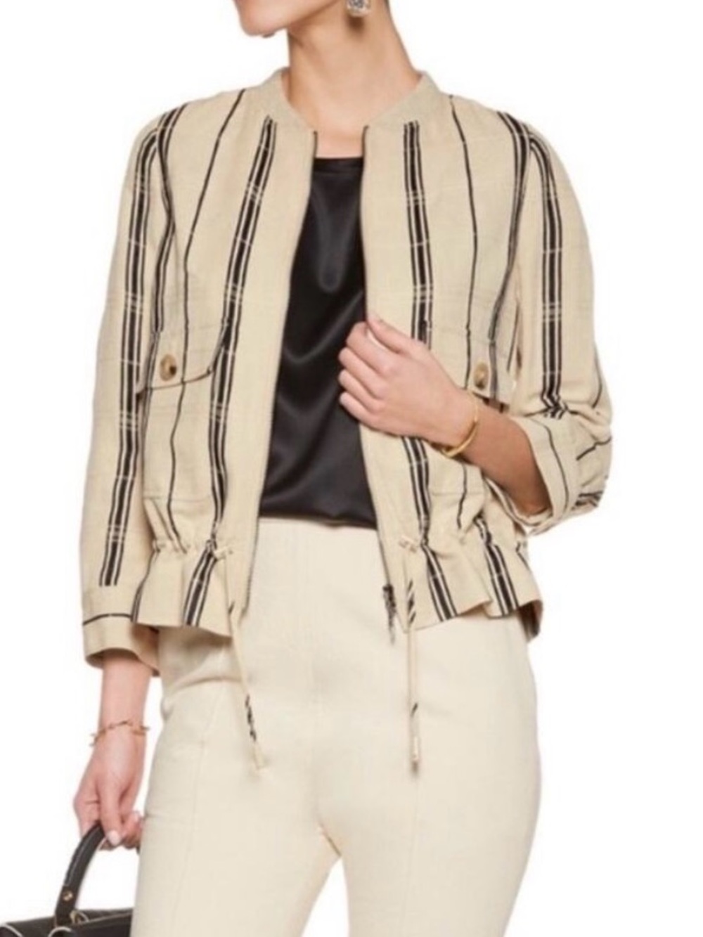 Tory Burch Silk/Linen Blend Debbie Stripe Jacket size 6.